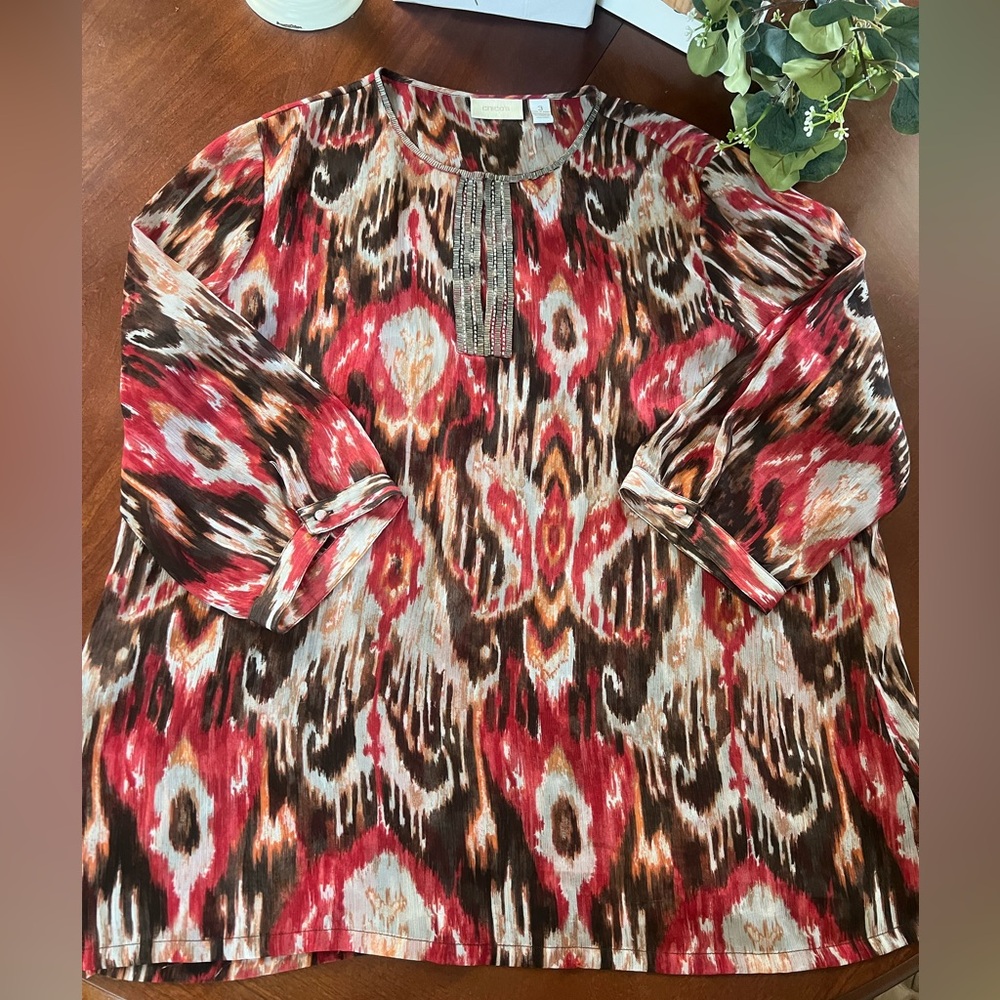 Chico's Rust and Brown Sheer Blouse